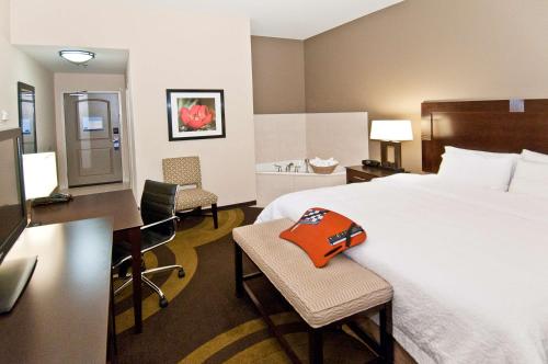 毛米勒毛米勒汉普顿酒店的酒店客房,配有一张床、一张桌子和椅子