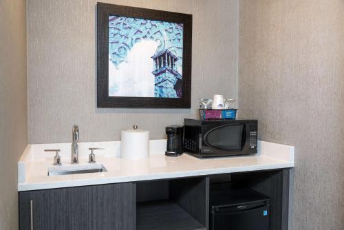 米德兰米德拉顿希尔顿恒庭酒店的一个带水槽和微波炉的浴室台面