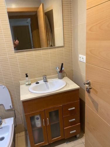 卡拉费尔Habitación privada的一间带水槽和镜子的浴室