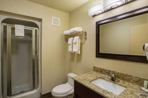 埃文斯维尔克拉丽奥酒店&套房 的一间带卫生间、水槽和镜子的浴室
