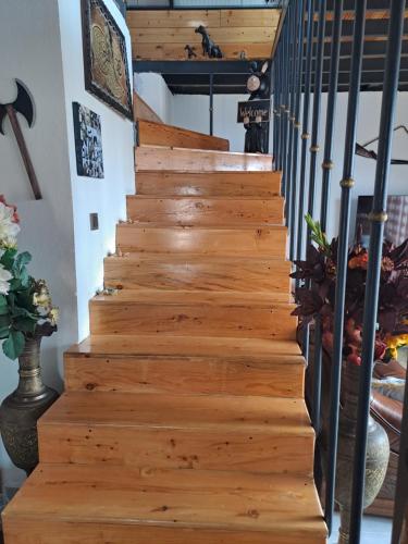凯麦尔Çiftlik ve Dağ evi Kemer - Canerbey的房屋中的木楼梯