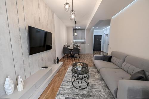 阿然德洛维克Porto lux的客厅配有沙发和墙上的电视