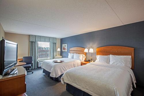 皇后区纽约拉瓜迪亚机场汉普顿酒店的酒店客房设有两张床和一台平面电视。