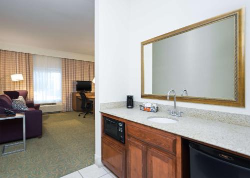 奥德萨奥德萨汉普顿酒店的酒店客房设有水槽和镜子
