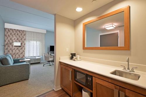 IrwinHampton Inn & Suites North Huntingdon-Irwin, PA的一间带水槽和镜子的浴室