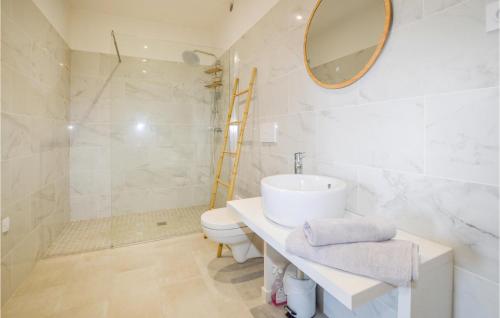 皮亚纳Lovely Apartment In Piana With Wifi的一间带水槽、卫生间和镜子的浴室