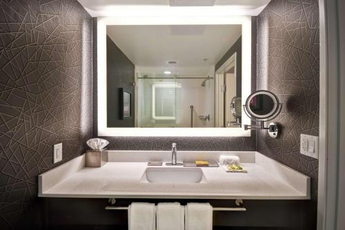 戴德伍德DoubleTree by Hilton Deadwood at Cadillac Jack's的一间带水槽和大镜子的浴室