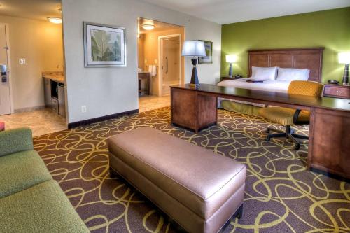 罗切斯特罗彻斯特/汉丽埃塔汉普顿套房酒店的配有一张床和一张书桌的酒店客房