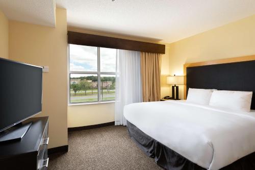 萨凡纳萨凡纳机场希尔顿逸林酒店的酒店客房设有一张床和一个大窗户