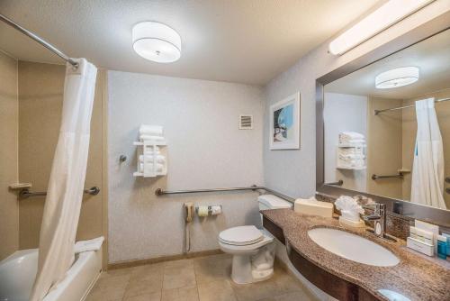 海沃德希尔顿恒庭酒店的一间带水槽、卫生间和镜子的浴室