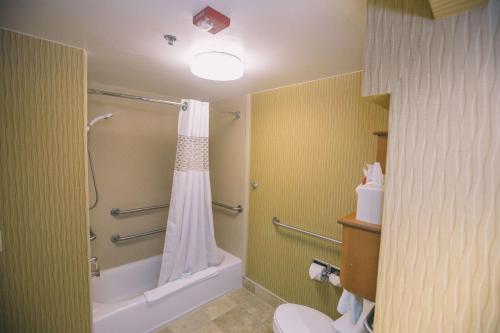 塔拉哈西塔拉哈西 - 中心汉普顿酒店的带淋浴和浴帘的浴室