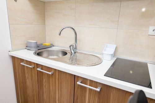 萨拉热窝Charm apartment-Center of Sarajevo的厨房配有水槽和台面