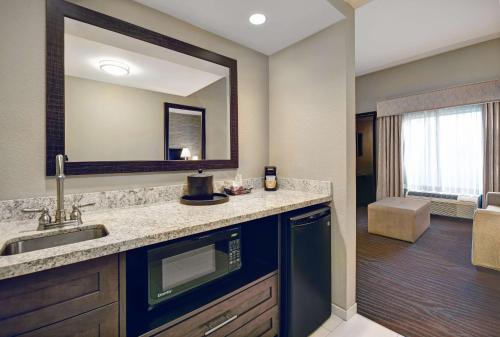Robbinsville罗宾斯维尔汉普顿套房酒店的一间带水槽和镜子的浴室