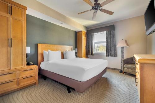 南太浩湖Hilton Vacation Club Lake Tahoe Resort South的卧室设有一张白色大床和一扇窗户。
