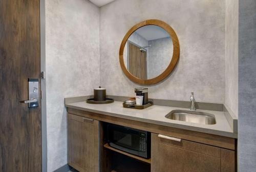 滑铁卢Hampton Inn & Suites By Hilton Waterloo St. Jacobs的一间带水槽和镜子的浴室