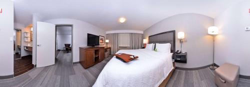 卡尔加里卡尔加里大学西北汉普顿套房旅馆的酒店客房,配有一张带钱包的床