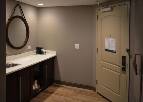 米堤亚Hampton Inn & Suites Philadelphia/Media的一间带水槽、镜子和门的浴室