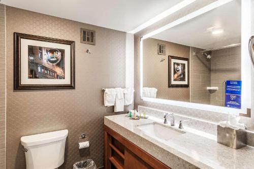 孟菲斯孟菲斯希尔顿逸林酒店的一间带水槽、卫生间和镜子的浴室