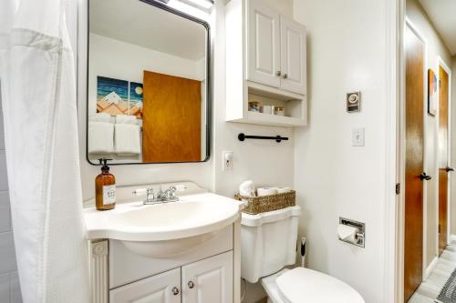 西雅图Scandi Boho Seattle Apartment with a King-Sized Bed的一间带水槽、卫生间和镜子的浴室