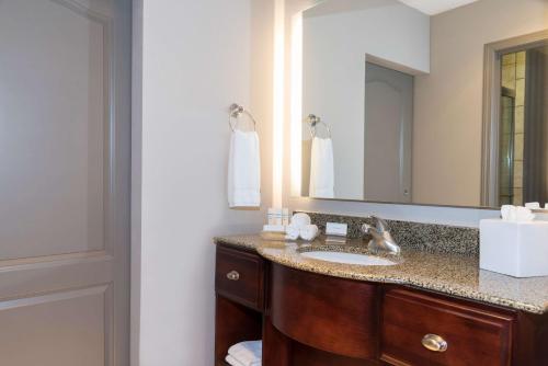 布卢明顿布卢明顿希尔顿惠庭套房酒店的一间带水槽和镜子的浴室