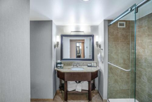纳什维尔大使馆套房酒店纳什维尔 - 范德比尔特的一间带水槽和淋浴的浴室