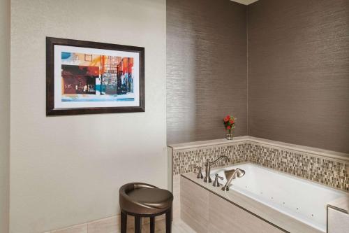 拉皮德城拉皮德城亚历克斯约翰逊希尔顿Curio Collection酒店的带浴缸的浴室和墙上的照片