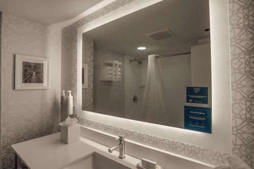 斯普林菲尔德斯普林菲尔德希尔顿恒庭酒店的一间带水槽和大镜子的浴室