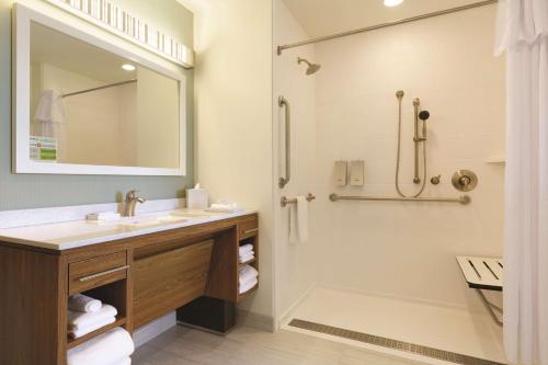 贝灵厄姆贝灵厄姆希尔顿欣庭套房酒店的一间带水槽和淋浴的浴室