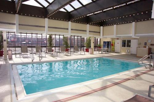 圣路易斯圣路易斯球场希尔顿酒店的大楼内一个蓝色的大型游泳池