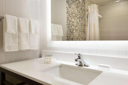 罗宾逊镇匹兹堡机场南 - 罗宾逊商场希尔顿花园酒店的白色的浴室设有水槽和镜子