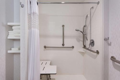 诺克罗斯Hampton Inn Norcross的带淋浴和浴帘的浴室
