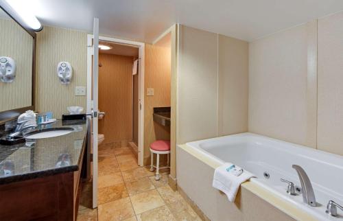 默特尔比奇默特尔比奇海滩百老汇汉普顿酒店的带浴缸和盥洗盆的浴室