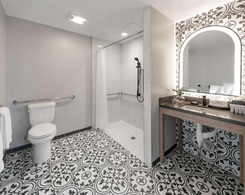 圣巴巴拉Hotel Virginia Santa Barbara, Tapestry Collection by Hilton的带淋浴、卫生间和盥洗盆的浴室