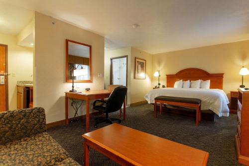 滑铁卢滑铁卢汉普顿酒店的配有一张床和一张书桌的酒店客房
