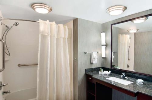 斯莱德尔斯莱德尔希尔顿惠庭套房酒店 的带淋浴、盥洗盆和镜子的浴室