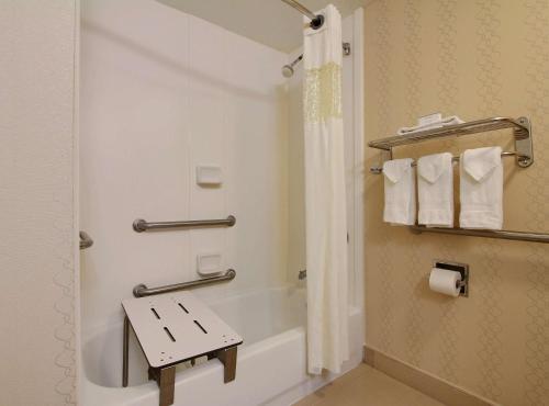 列治文山萨凡纳I-95/里奇满山希尔顿恒庭酒店的带淋浴和浴缸及长凳的浴室