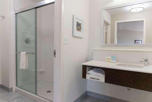 西拉法叶西拉斐特汉普顿酒店的带淋浴和盥洗盆的浴室