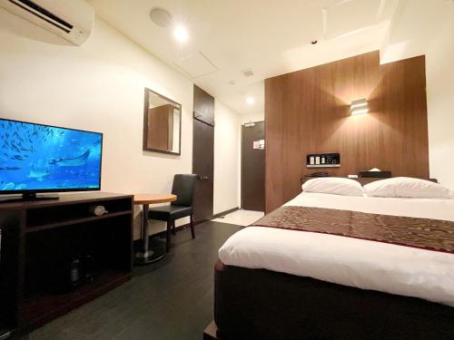 东京Ikebukuro Grand Hotel的配有一张床和一台平面电视的酒店客房