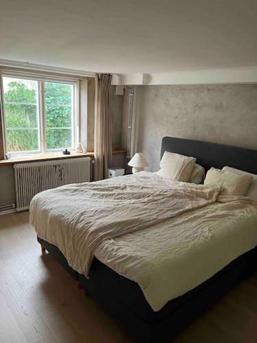 延雪平Enkelt boende med närhet till centrala Jönköping.的一间卧室设有一张大床和一个窗户。