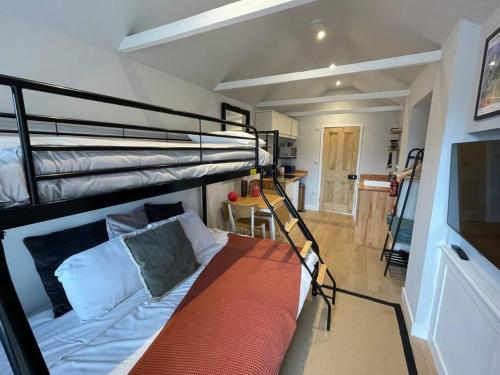 KentMerryfield Lodge的一间卧室配有带梯子的双层床