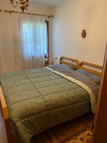圣维托-迪卡多雷Appartamento Pelmo的一间带床的卧室,位于带窗户的房间内