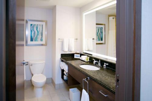 布卢明顿布鲁明顿明米娜珀莉丝希尔顿酒店的一间带卫生间、水槽和镜子的浴室