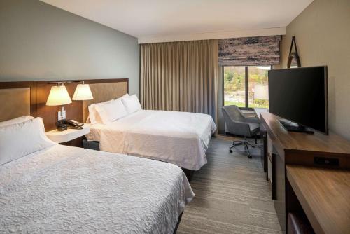 维斯塔宾厄姆顿/维斯塔汉普顿套房酒店 的酒店客房设有两张床和一台平面电视。