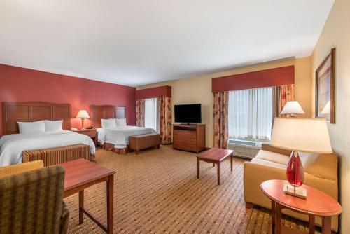 阿克塔阿卡塔希尔顿恒庭旅馆&套房酒店的酒店客房设有两张床和电视。