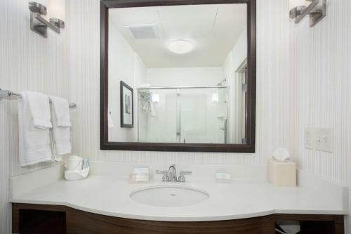 林垦林肯市区/嘿市场希尔顿花园酒店的白色的浴室设有水槽和镜子