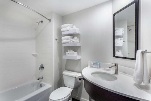 密尔沃基密尔沃基机场汉普顿酒店的一间带水槽、卫生间和镜子的浴室