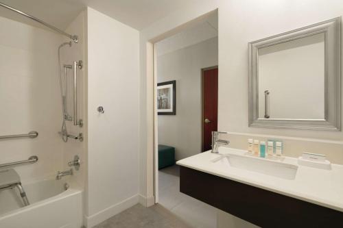怀俄米兴雷丁/怀奥米辛希尔顿恒庭酒店的浴室配有盥洗盆、镜子和浴缸