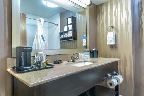 米利奇维尔米利奇维尔汉普顿酒店的一间带水槽和大镜子的浴室