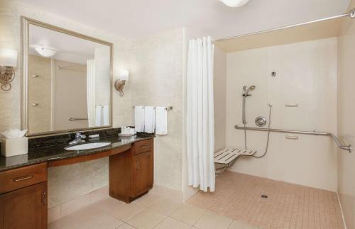 萨克拉门托萨克拉门托机场纳托马斯希尔顿惠庭套房酒店的一间带水槽和淋浴的浴室