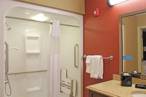 圣路易斯南圣路易斯55号洲际公路希尔顿恒庭旅馆&套房酒店的带淋浴和浴帘的浴室